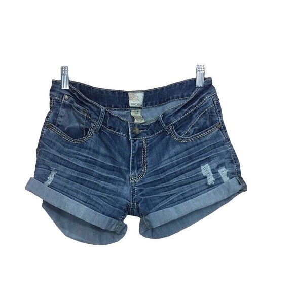 Arden B Pants - Arden B Womens Blue Medium Wash Distressed Denim Cuffed Stretch Shorts 8 B